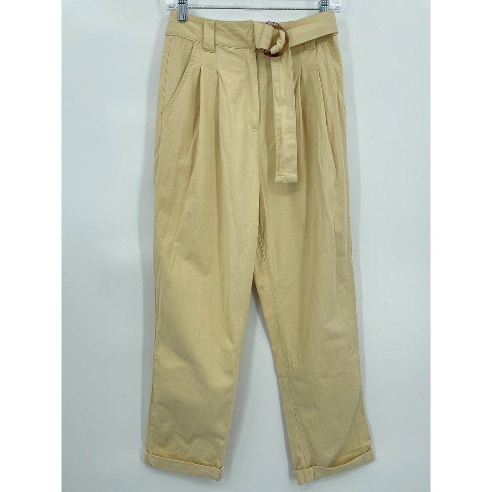 PRINCESS POLLY High Rise Pleated Relaxed Chino Pants with D-Ring Belt Size 4